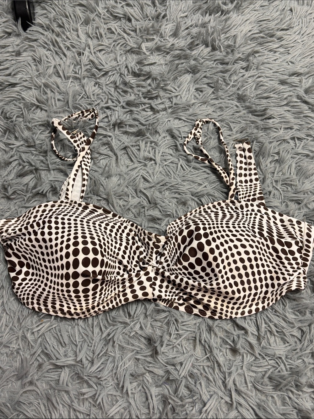 Brown and Off-White Polka Dot Ruched Bikini Top - Picture 9 of 16